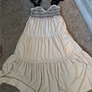 Cream Maxi Dress with silk black bow straps